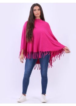 Women Glittery Knitted Fringed Poncho