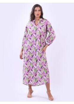 Abstract Geometric Print Button Down Cotton Maxi Dress