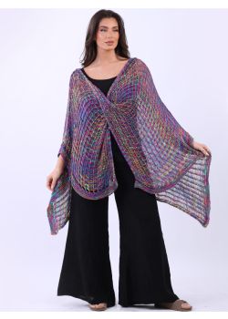 Women Knitted Multicolor Wrap Batwing Cover Up