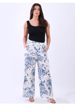Universal Fit Butterfly And Bloom Print Linen Pant 