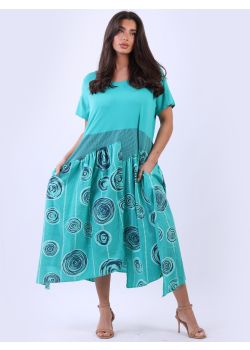 Ladies Plus Size Circle Print Cotton Slouchy Dress 