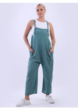 Solid Wide Leg Cotton Dungaree