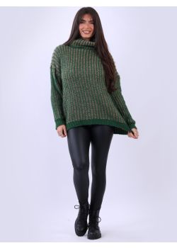 Chunky Stripy Knit Cowl Neck Baggy Wool Sweater