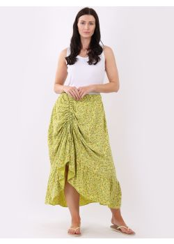 Chic Gathered Front Ditsy Floral Print Ladies Skirt