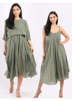 Dual Style Ladies Cotton Lagenlook Cami Summer Dress