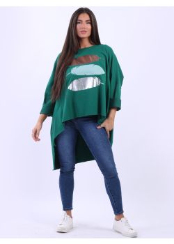 Plus Size Glittery Feather Batwing Cotton Top