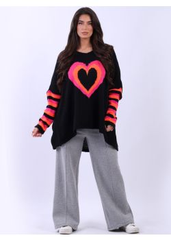 Knitted Heart Oversized Lagenlook Woolen Jumper