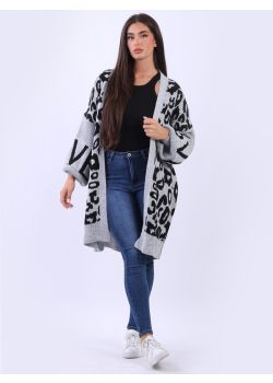 Made In Italy Open Front Leopard Oversized Knitted Cardigan