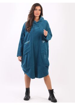 Ladies Cotton Corduroy Oversized Quirky Hooded Dress