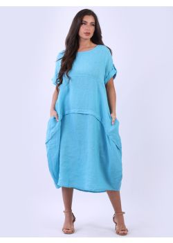 Oversized Tabbed Sleeves Linen Solid Dress