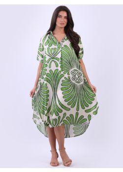 Tropical Print Lagenlook Midi Summer Beach Dress