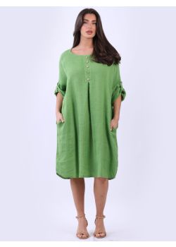 Plus Size Side Pocket Linen Lagenlook Midi Dress