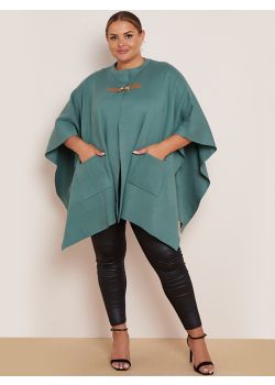 Ladies Open Front Oversized Buckle Knitted Cape