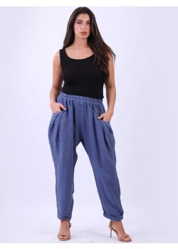 Ladies Relaxed Fit Solid Linen Trouser