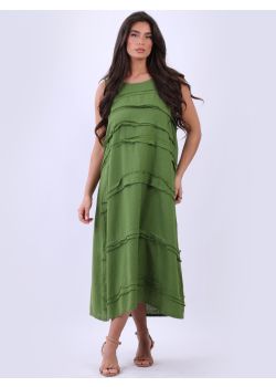 Plus Size Ruffle Lagenlook Sleeveless Linen Summer Dress