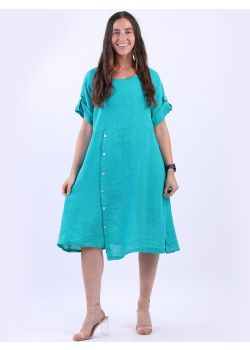 Plain Buttoned Linen Summer Midi Dress