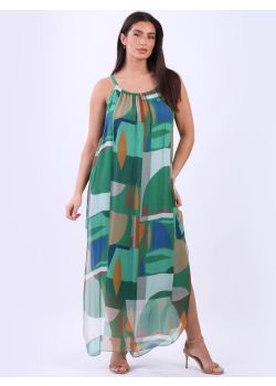 Abstract Print 2 Layer Plus Size Silk Dress 
