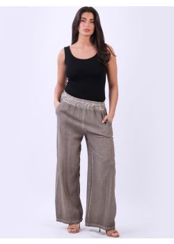Ladies Relaxed Fit Vintage Washed Wide Leg Pant