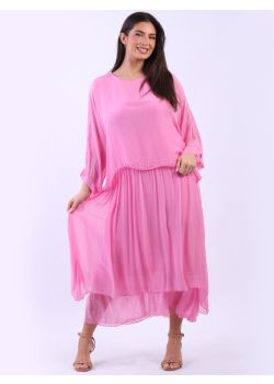 Plus Size 2-Layer Plain Silk Maxi Dress 