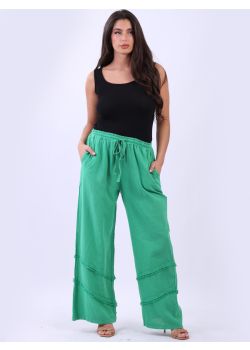 Women Side Pockets Solid Linen Pant