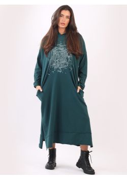 Oversized Sequin Cotton Hooded Maxi Dress