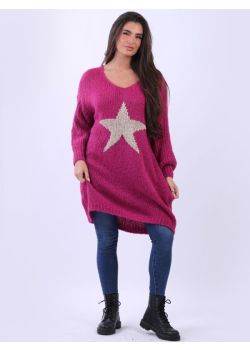 Ladies Lagenlook Star Pattern Long Wooly Jumper