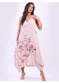 Sleeveless Floral Linen Maxi Tank Dress