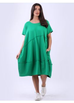 Plus Size Front Pleated Solid Cotton Midi Dress 