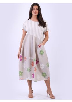 Ladies Plus Size Stripy Floral Print Cotton Slouchy Dress