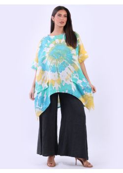 Women Tie Dyed Front Pockets Baggy Linen Top 