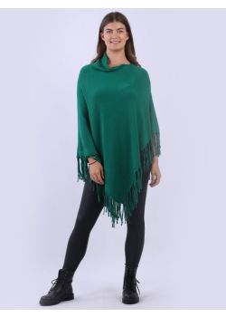 Cozy Cowl Neck Ladies Knitted Fringe Poncho